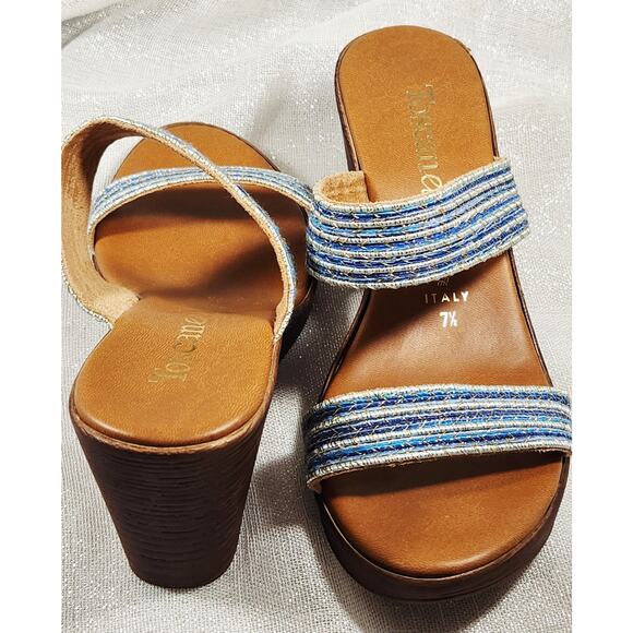 Toscanella Women's 7.5 Wedge Sandals Blue Color - Picture 2 of 7